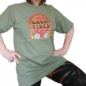 Koszulka Bawełniana Good Vibes Oliwka L