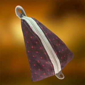 Brelok Mini Bag Lniana Śliwka w Różowe Kropki