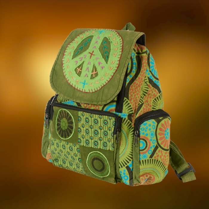 Duży Plecak Kolorowy PACYFA Zielony Hippie
