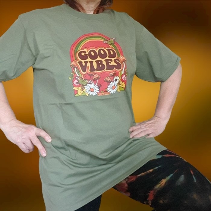 Koszulka Bawełniana Good Vibes Oliwka L