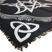 Triquetra Trzy Księżyce Srebrny Obrus z Frędzlami
