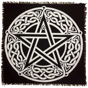 Obrus Pentagram Celtycki Srebrny z Frędzlami
