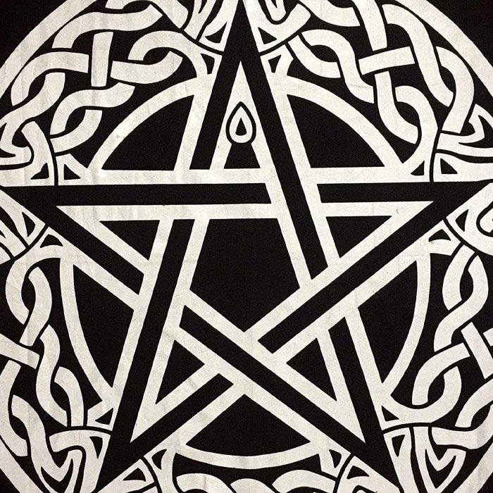 Obrus Pentagram Celtycki Srebrny z Frędzlami